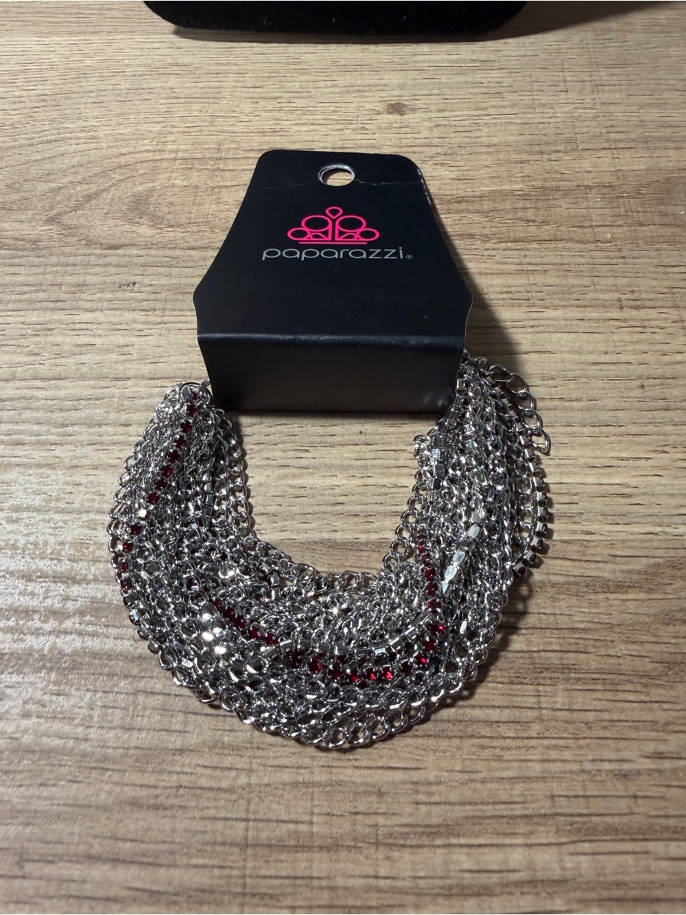 Paparazzi Silver Layered Necklace with Red Crystal Strand